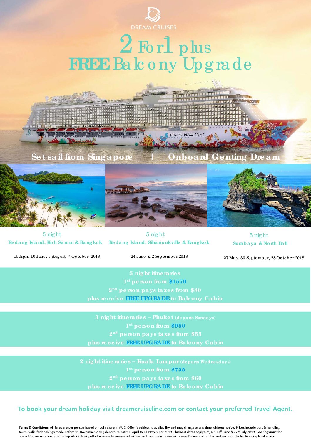 Dream Cruises 2 for 1 Plus FREE Balcony Upgrades